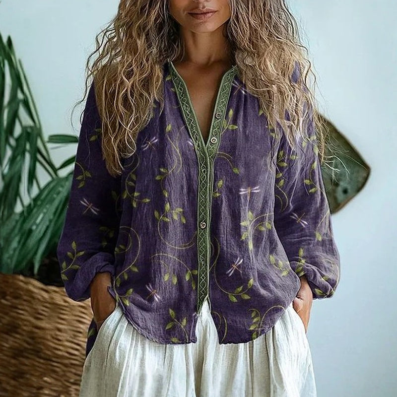 Women's Shirt - Vintage Leaf Print - Brianna - product view 1