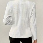 Elegant Cable Knit Cropped Jacket for Women with Stand Collar Long Sleeve Button Front Fitted Style