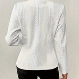 Elegant Cable Knit Cropped Jacket for Women with Stand Collar Long Sleeve Button Front Fitted Style