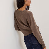 Women's Cardigan - Brown Wool Blend Crochet Trim Elodie - product view 5
