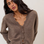 Women's Cardigan - Brown Wool Blend Crochet Trim Elodie - product view 4