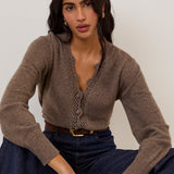 Women's Cardigan - Brown Wool Blend Crochet Trim Elodie - product view 3