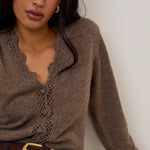 Women's Cardigan - Brown Wool Blend Crochet Trim Elodie - product view 2