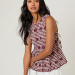 Women's Top - Burgundy Gingham Side Tie Swing - product view 1