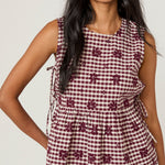 Women's Top - Burgundy Gingham Side Tie Swing - product view 2