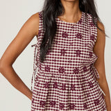 Women's Top - Burgundy Gingham Side Tie Swing - product view 2