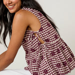 Women's Top - Burgundy Gingham Side Tie Swing - product view 3