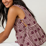Women's Top - Burgundy Gingham Side Tie Swing - product view 3