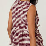 Women's Top - Burgundy Gingham Side Tie Swing - product view 5