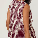 Women's Top - Burgundy Gingham Side Tie Swing - product view 5