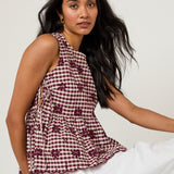 Women's Top - Burgundy Gingham Side Tie Swing - product view 4