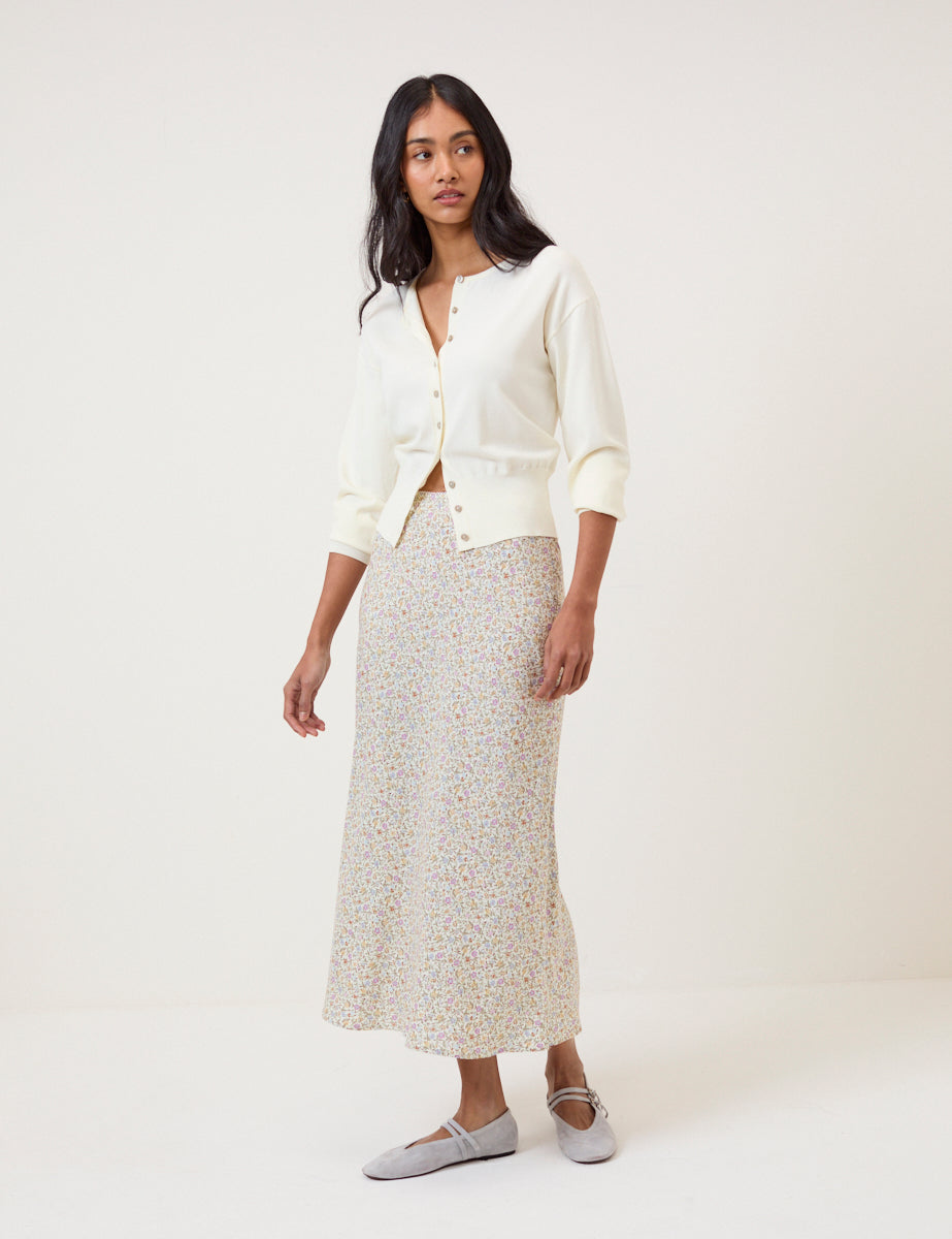 Women's Skirt - Cream Ditsy Floral Mila Midi - product view 1
