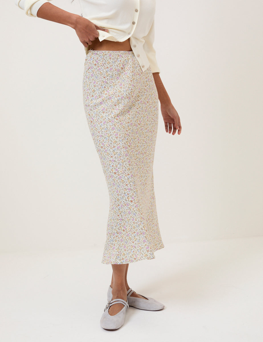 Women's Skirt - Cream Ditsy Floral Mila Midi - product view 2