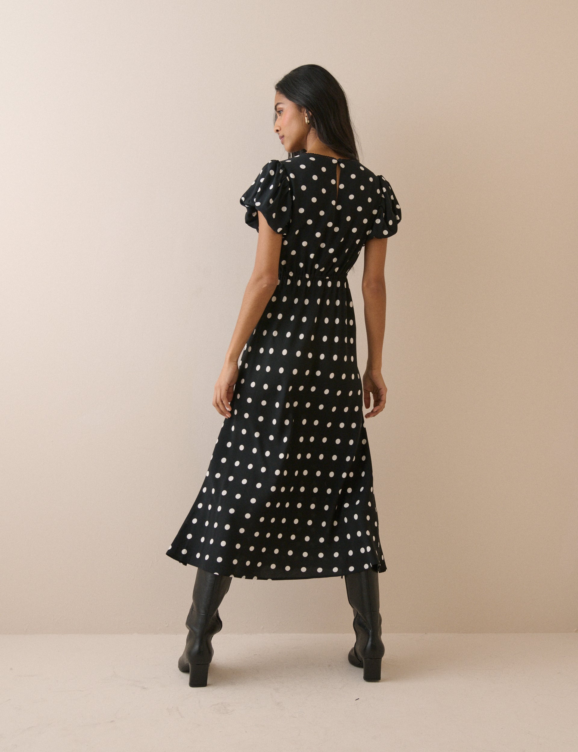 Women's Midi Dress - Black Polka Dot Sicily - product view 5