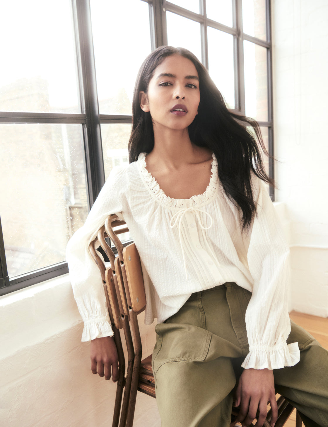 Women's Blouse - White Broderie Anglaise Trim Lumi - product view 1