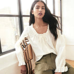 Women's Blouse - White Broderie Anglaise Trim Lumi - product view 1
