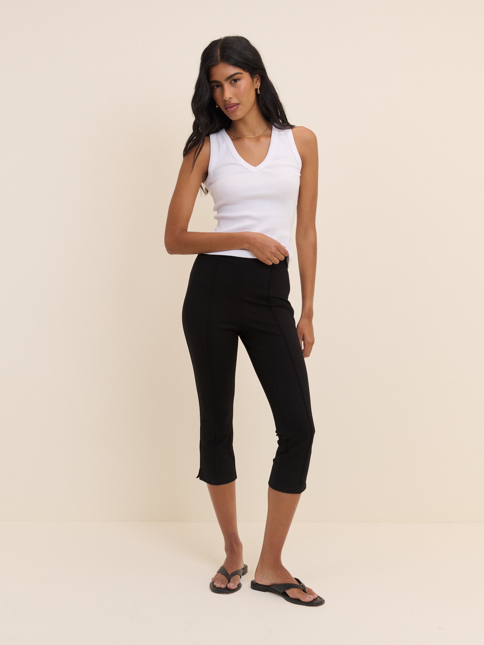 Women's Trousers - Black Jersey Ponte Capris - product view 1