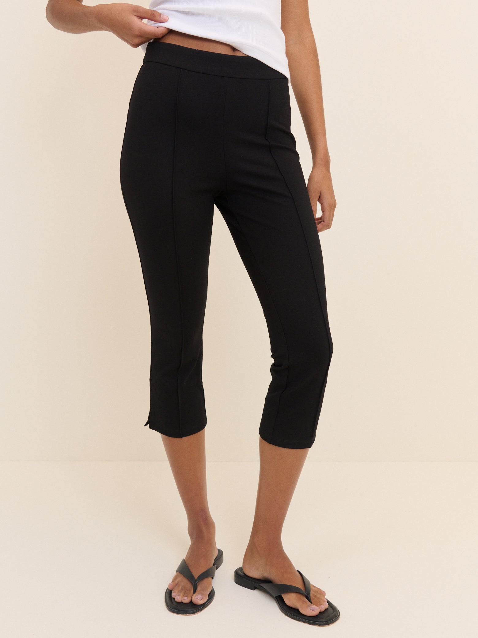 Women's Trousers - Black Jersey Ponte Capris - product view 2