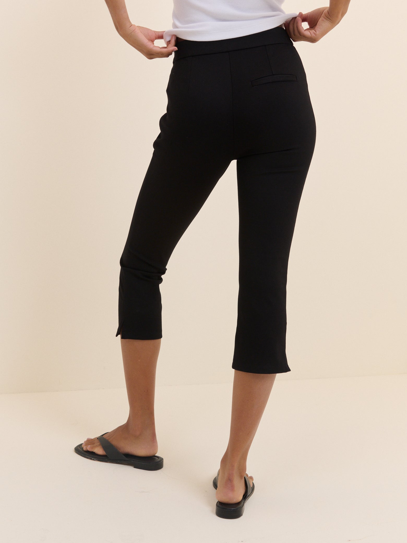 Women's Trousers - Black Jersey Ponte Capris - product view 5