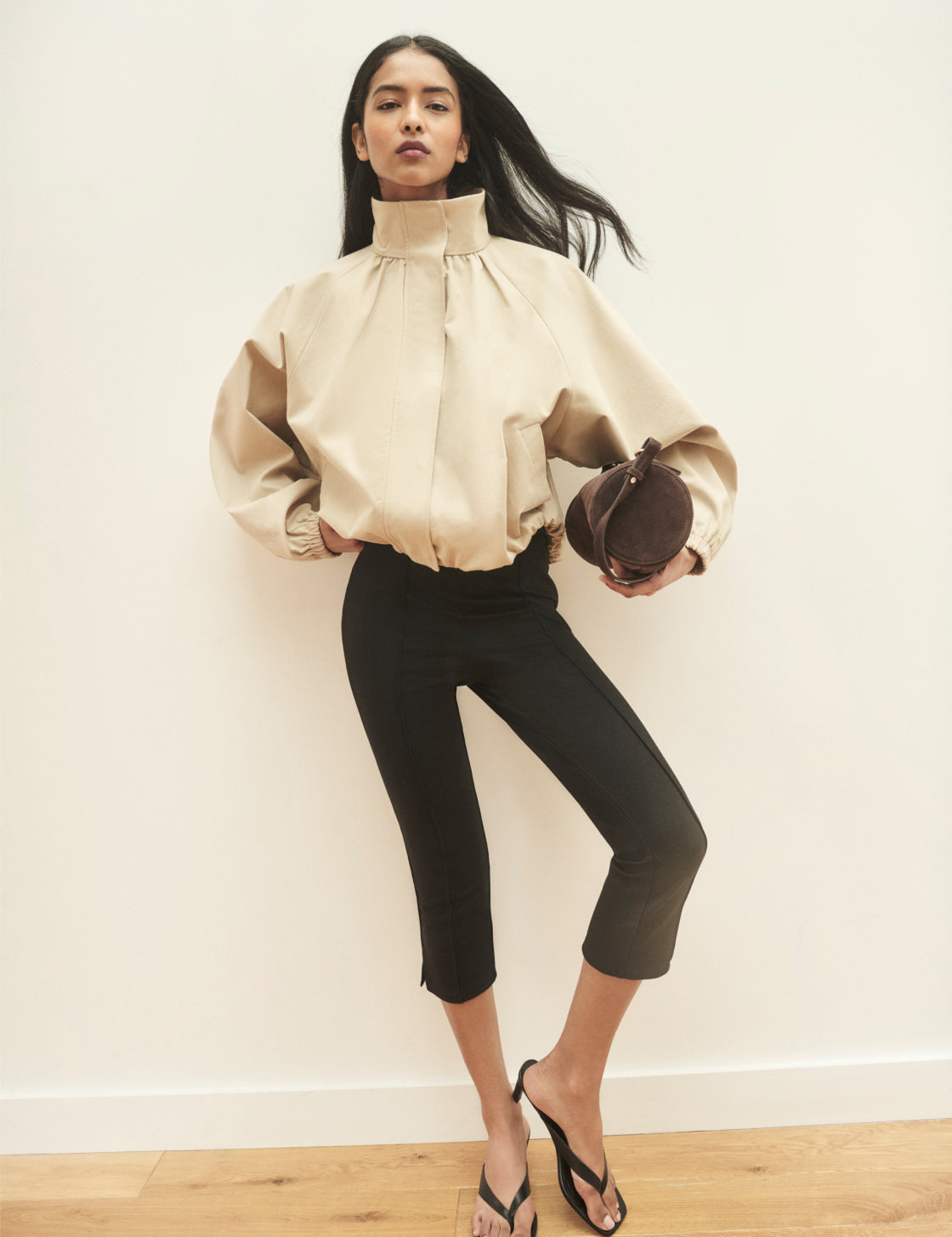 Women's Trousers - Black Jersey Ponte Capris - product view 3