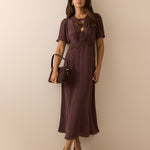 Women's Midi Dress - Brown Lace Trim Wynne - product view 1