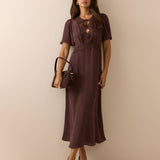 Women's Midi Dress - Brown Lace Trim Wynne - product view 1