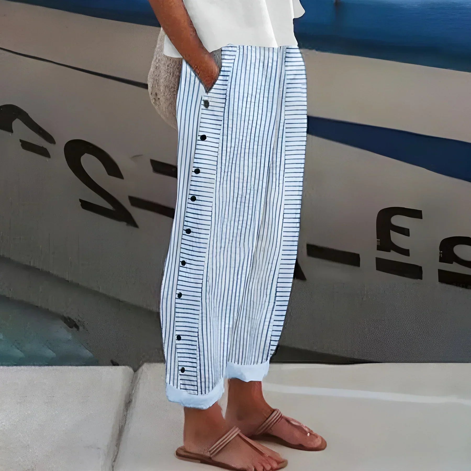 Women's Trousers - Lightweight Stripe Buttoned - Kendall - product view 1