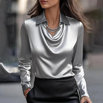 Women's Blouse - Draped Neckline Satin - Merlina - product view 3