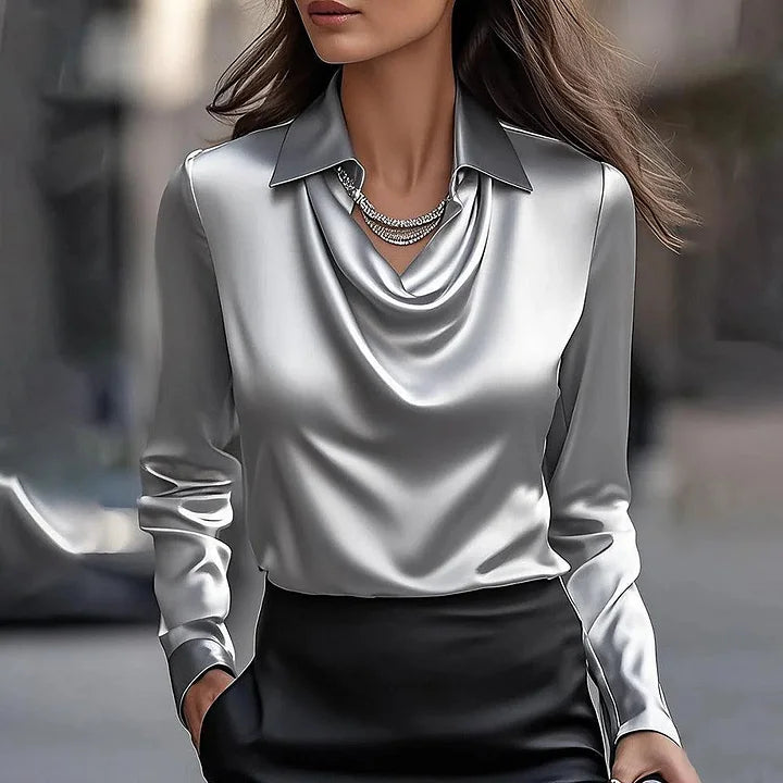 Women's Blouse - Draped Neckline Satin - Merlina - product view 3