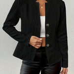 Elegant Cable Knit Cropped Jacket for Women with Stand Collar Long Sleeve Button Front Fitted Style