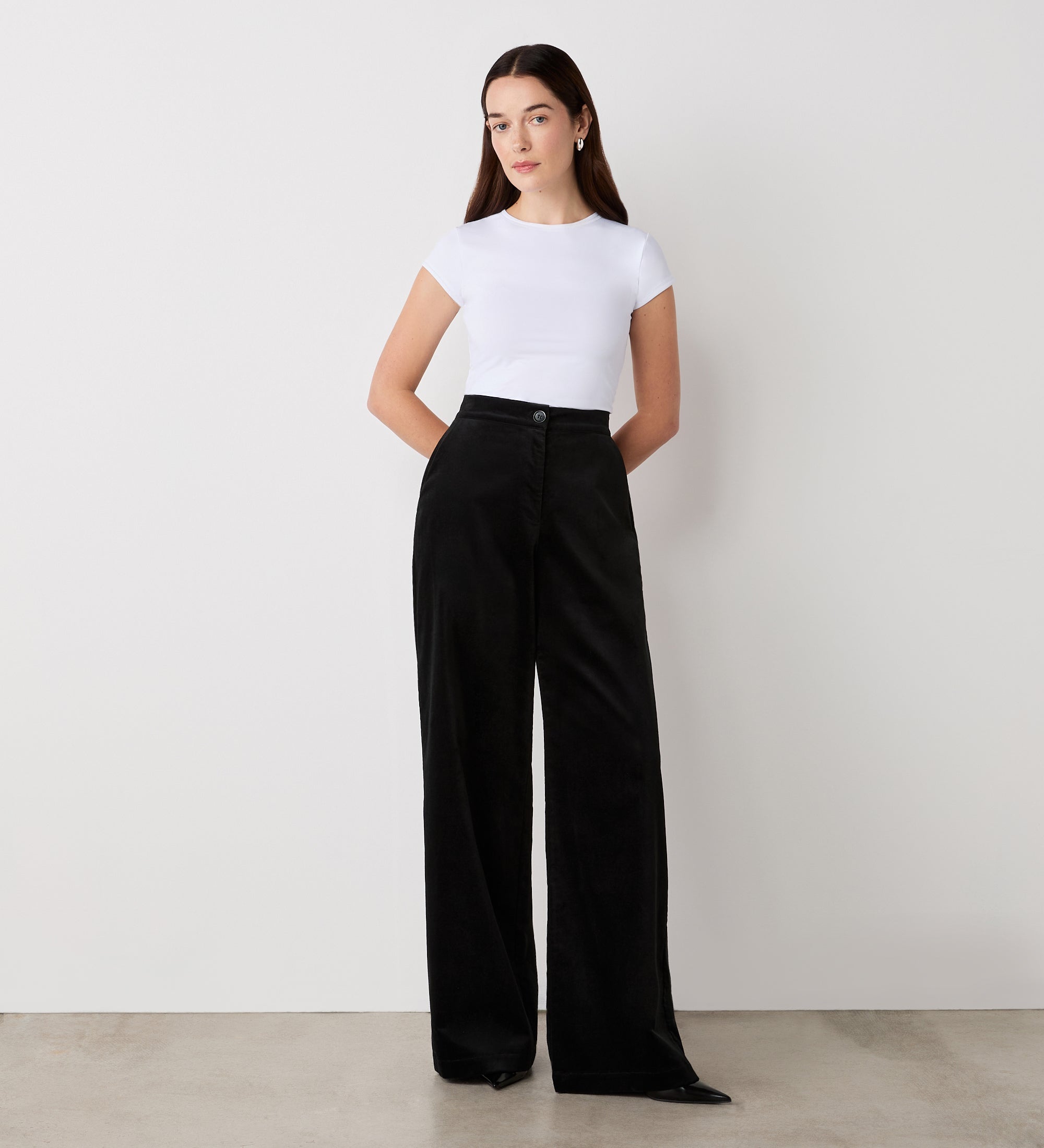 Women's Trousers - Black Velvet Wide Leg - Abi - product view 1