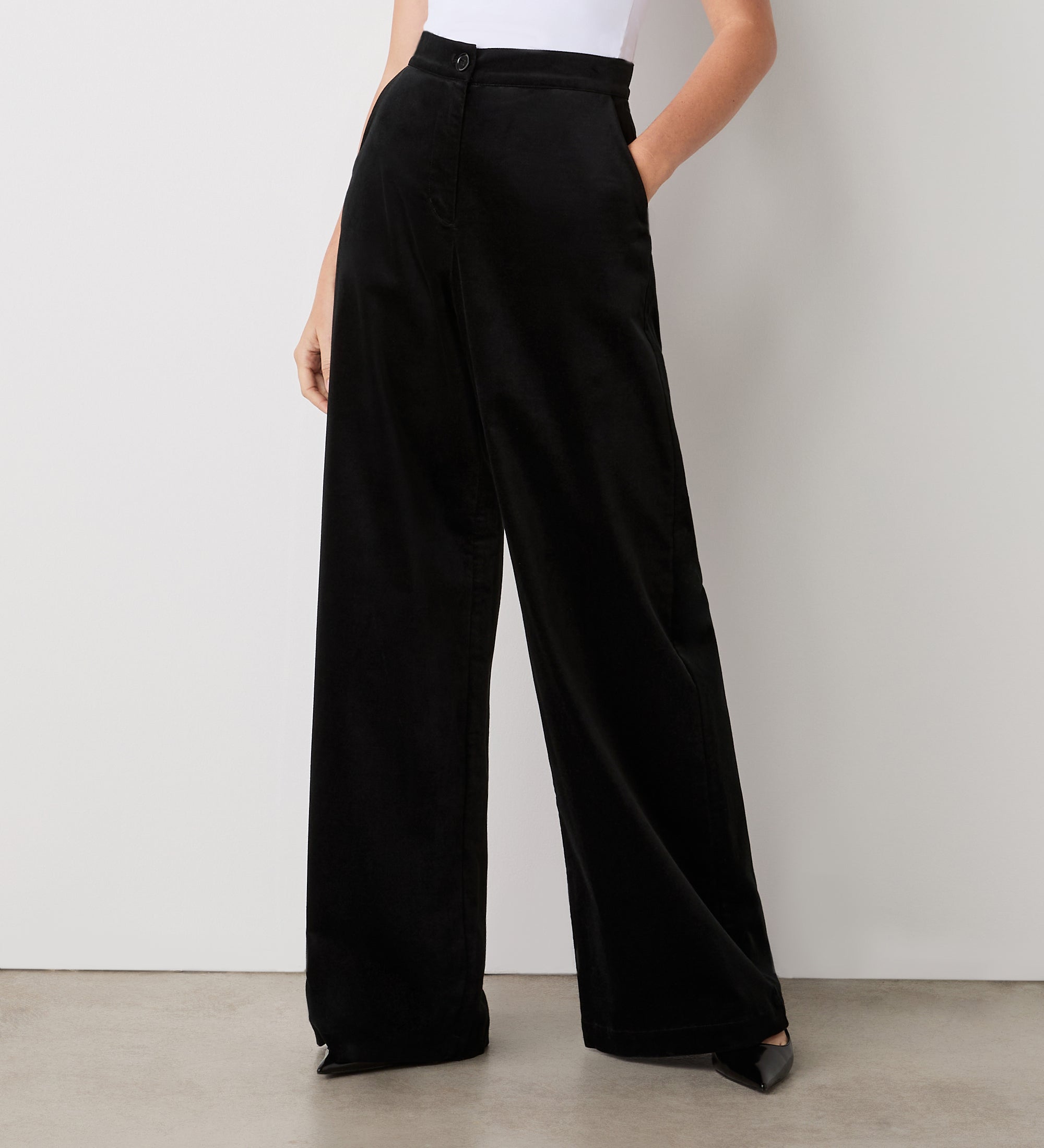 Women's Trousers - Black Velvet Wide Leg - Abi - product view 2