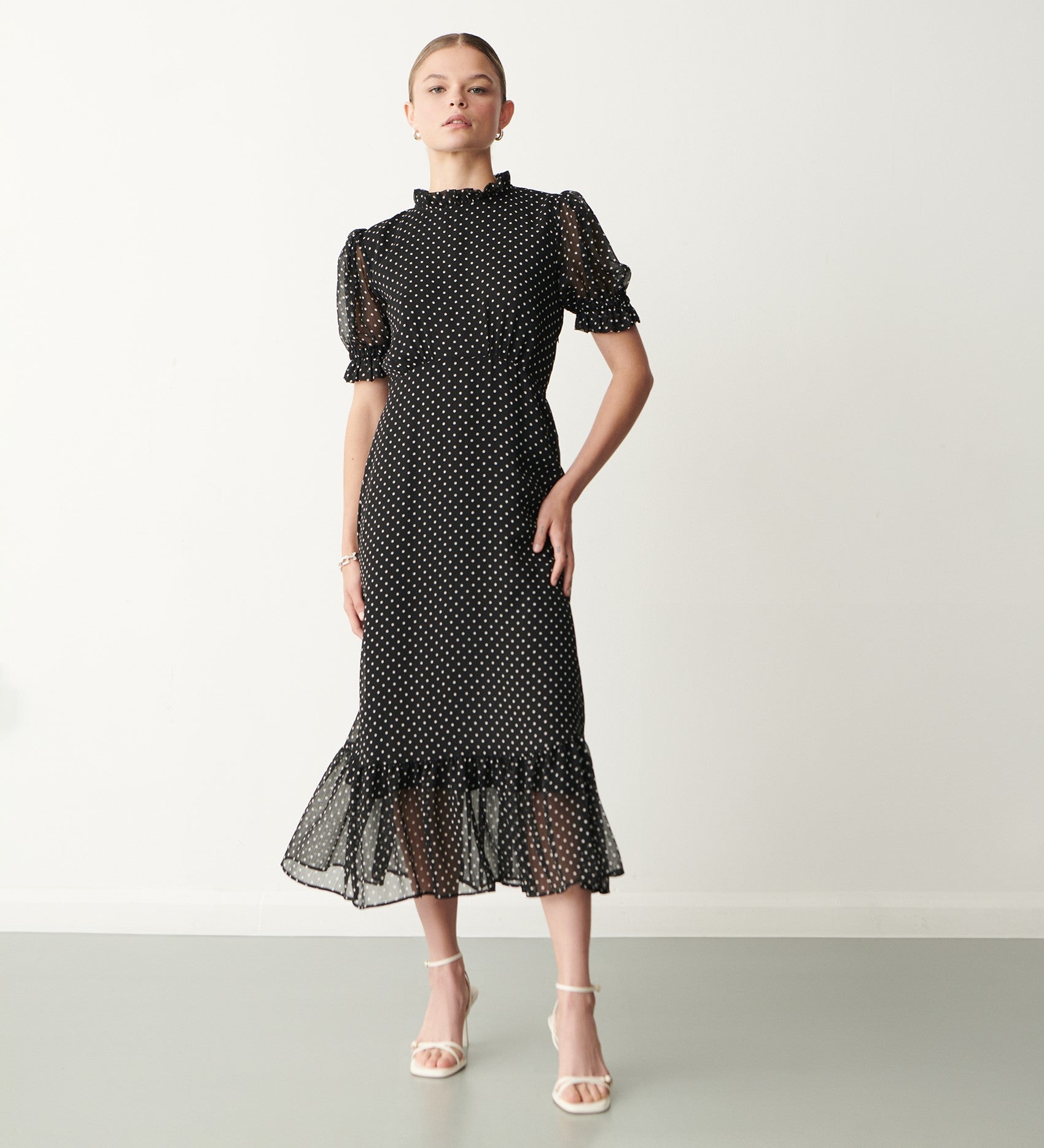 Women's Midi Dress - Chiffon Polka Dot - Camille - product view 3