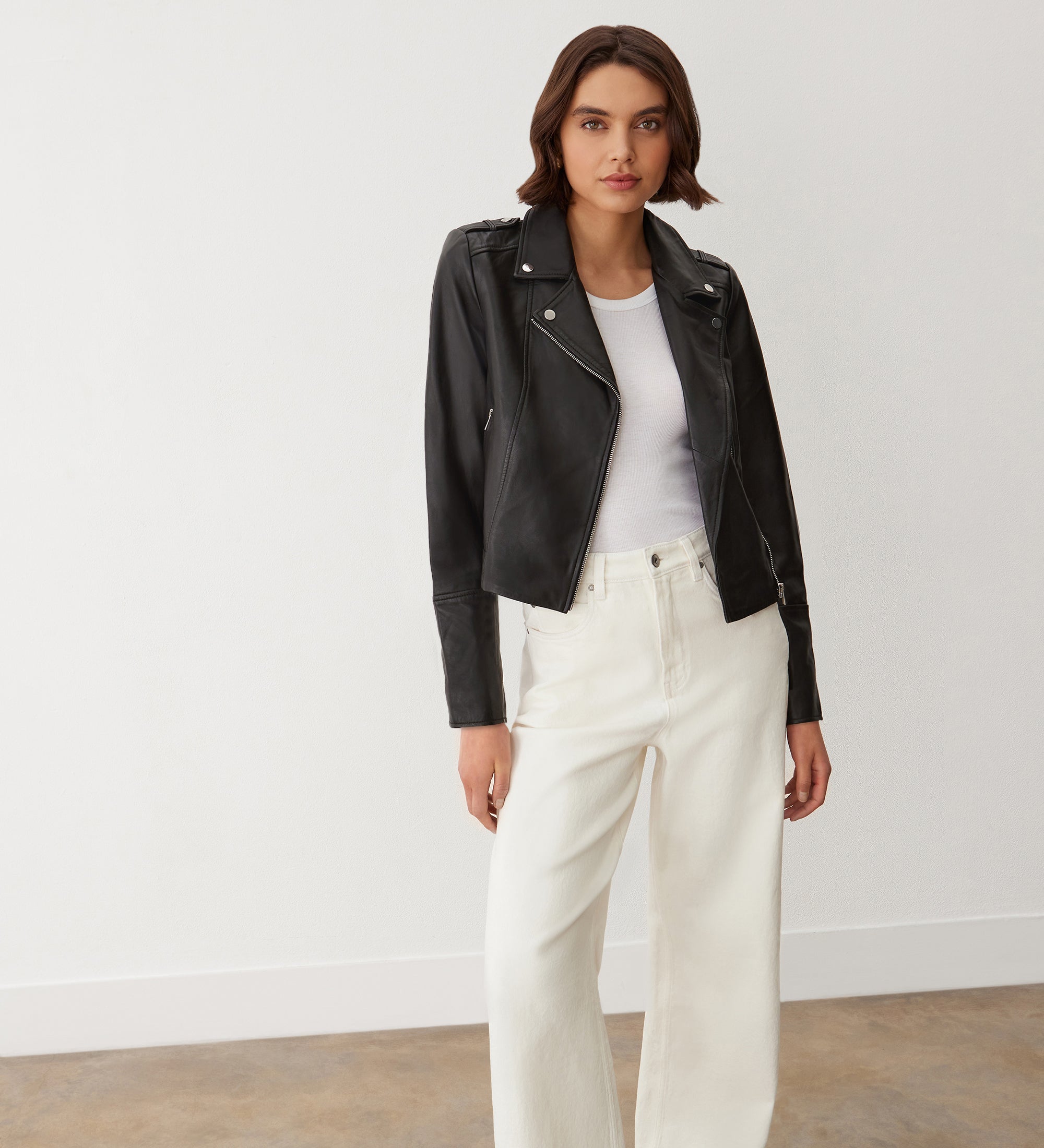 Women's Jacket - Black Leather Biker - Faith - product view 3