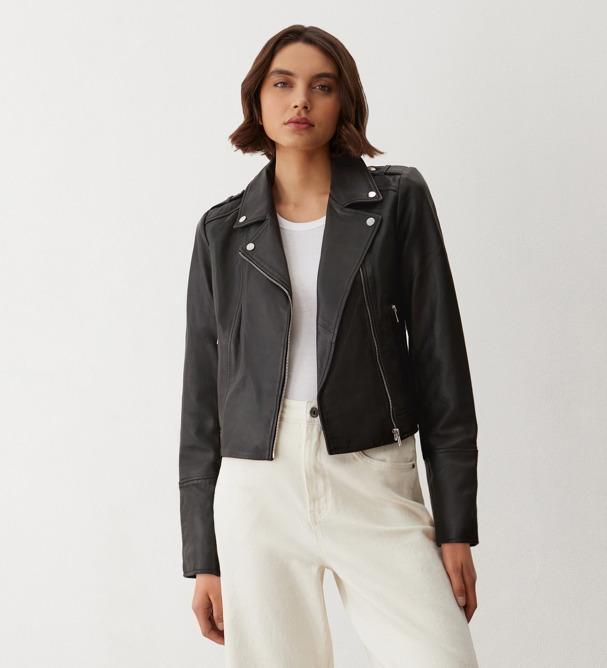 Women's Jacket - Black Leather Biker - Faith - product view 1