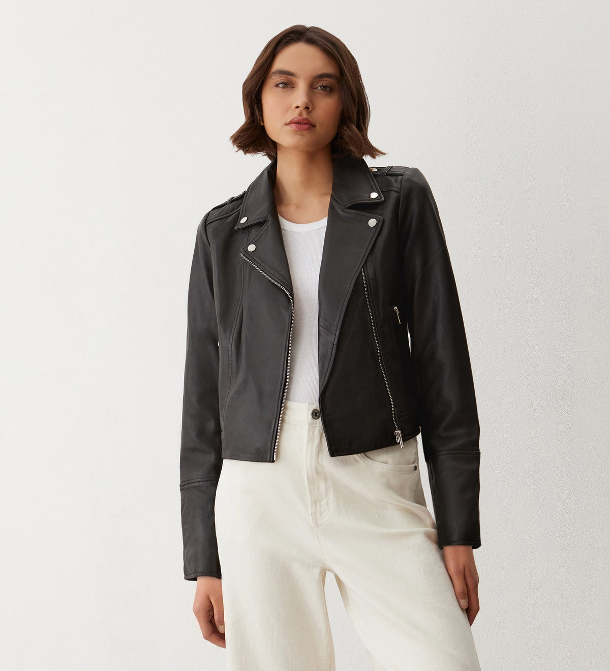 Women's Jacket - Black Leather Biker - Faith - product view 1
