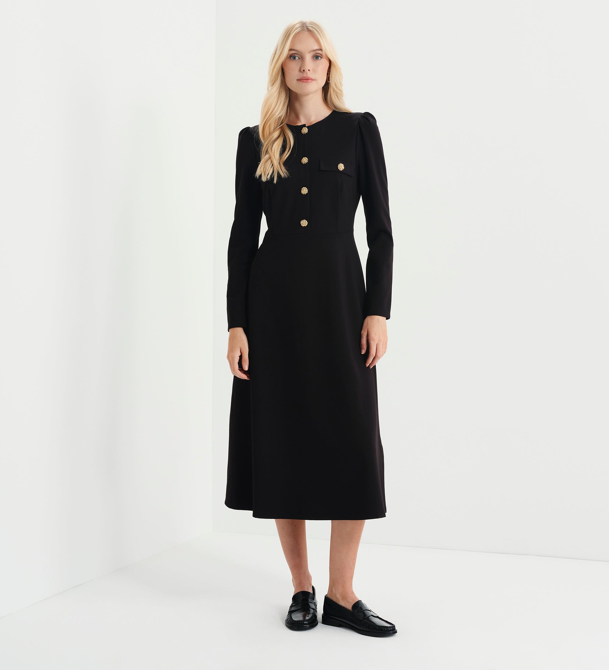 Women's Midi Dress - Black Ponte Jersey - Gilly - product view 5