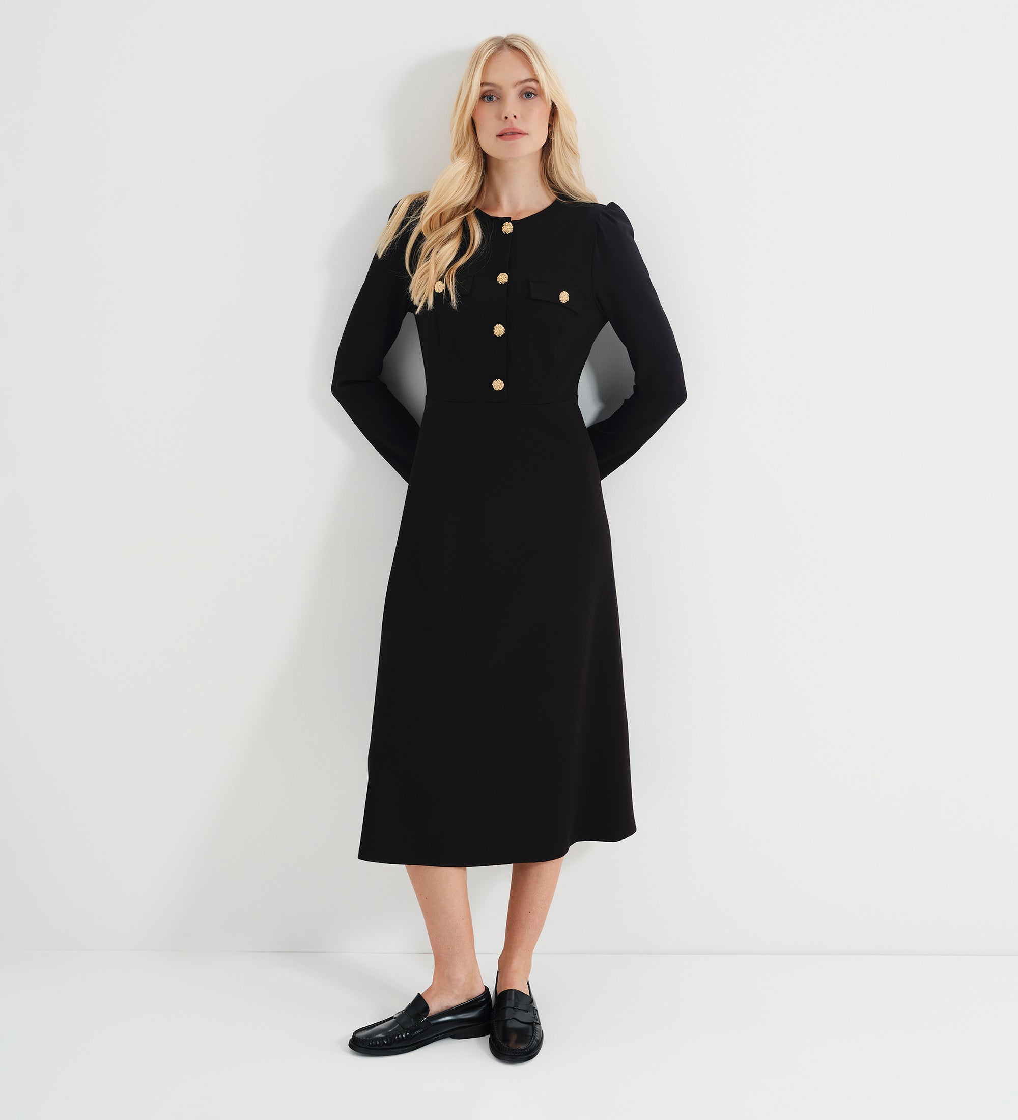 Women's Midi Dress - Black Ponte Jersey - Gilly - product view 7
