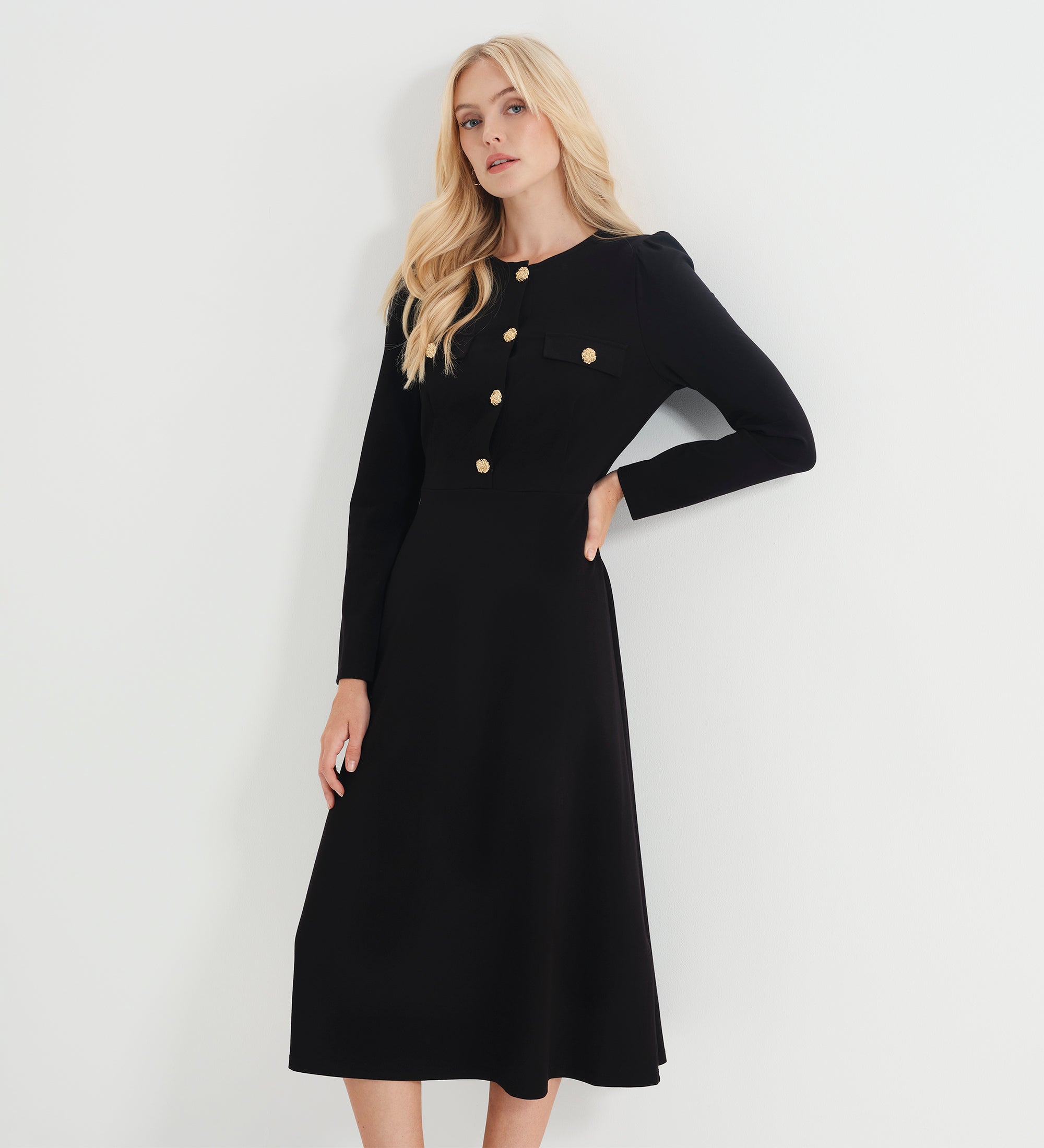 Women's Midi Dress - Black Ponte Jersey - Gilly - product view 4