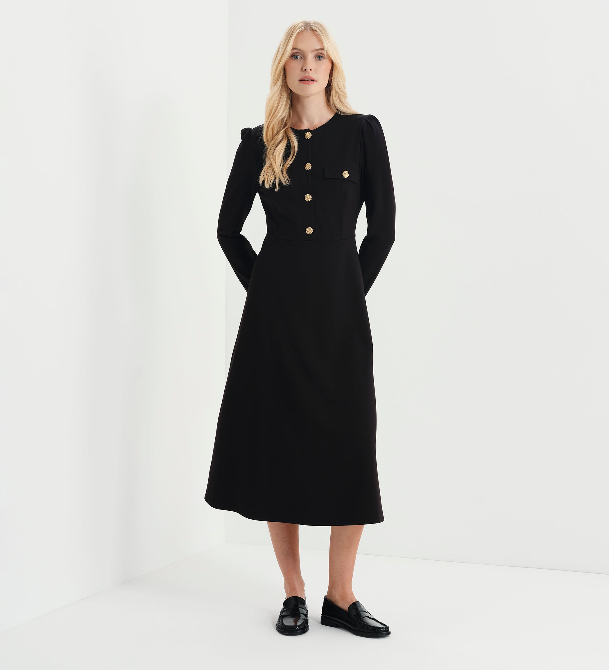 Women's Midi Dress - Black Ponte Jersey - Gilly - product view 1