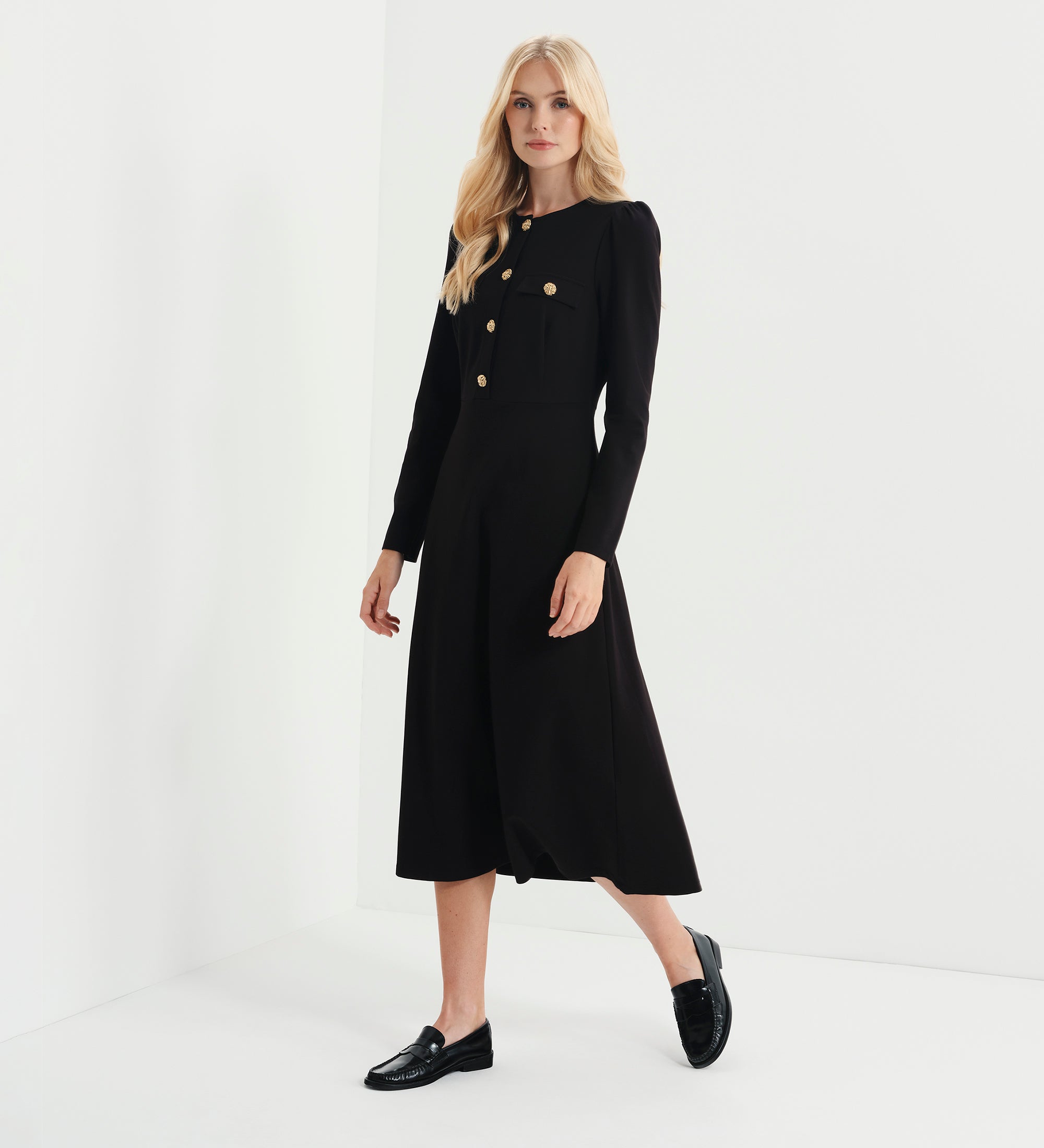 Women's Midi Dress - Black Ponte Jersey - Gilly - product view 3