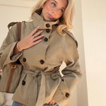Gwyneth | Women's Double Breasted Belted Turtle Neck Trench Coat Jacket