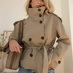 Gwyneth | Women's Double Breasted Belted Turtle Neck Trench Coat Jacket