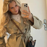 Gwyneth | Women's Double Breasted Belted Turtle Neck Trench Coat Jacket
