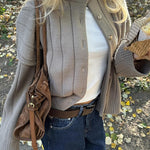 Keely | Women's Ribbed Knit Button Front Crew Neck Cardigan