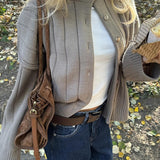 Keely | Women's Ribbed Knit Button Front Crew Neck Cardigan