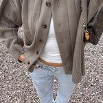 Keely | Women's Ribbed Knit Button Front Crew Neck Cardigan