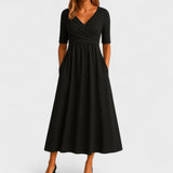 Monica | Elegant Black Tie Dress for Women in A Line Wrap Style