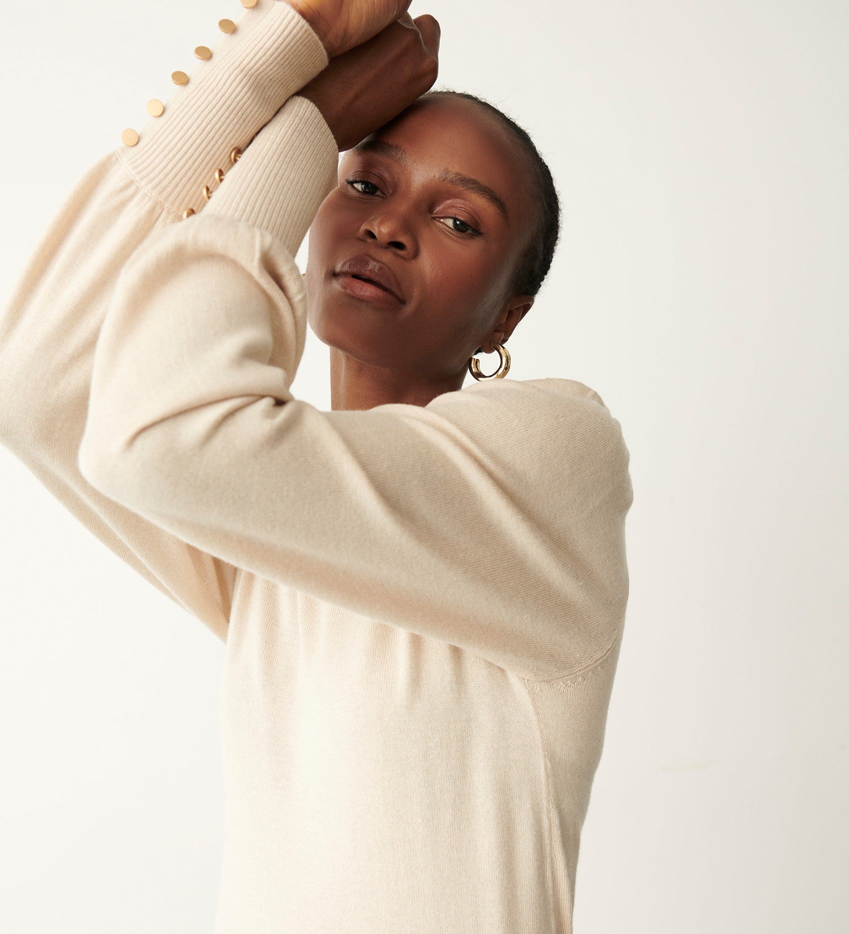 Women's Jumper - Ivory Knitted Crew - Avery - product view 3
