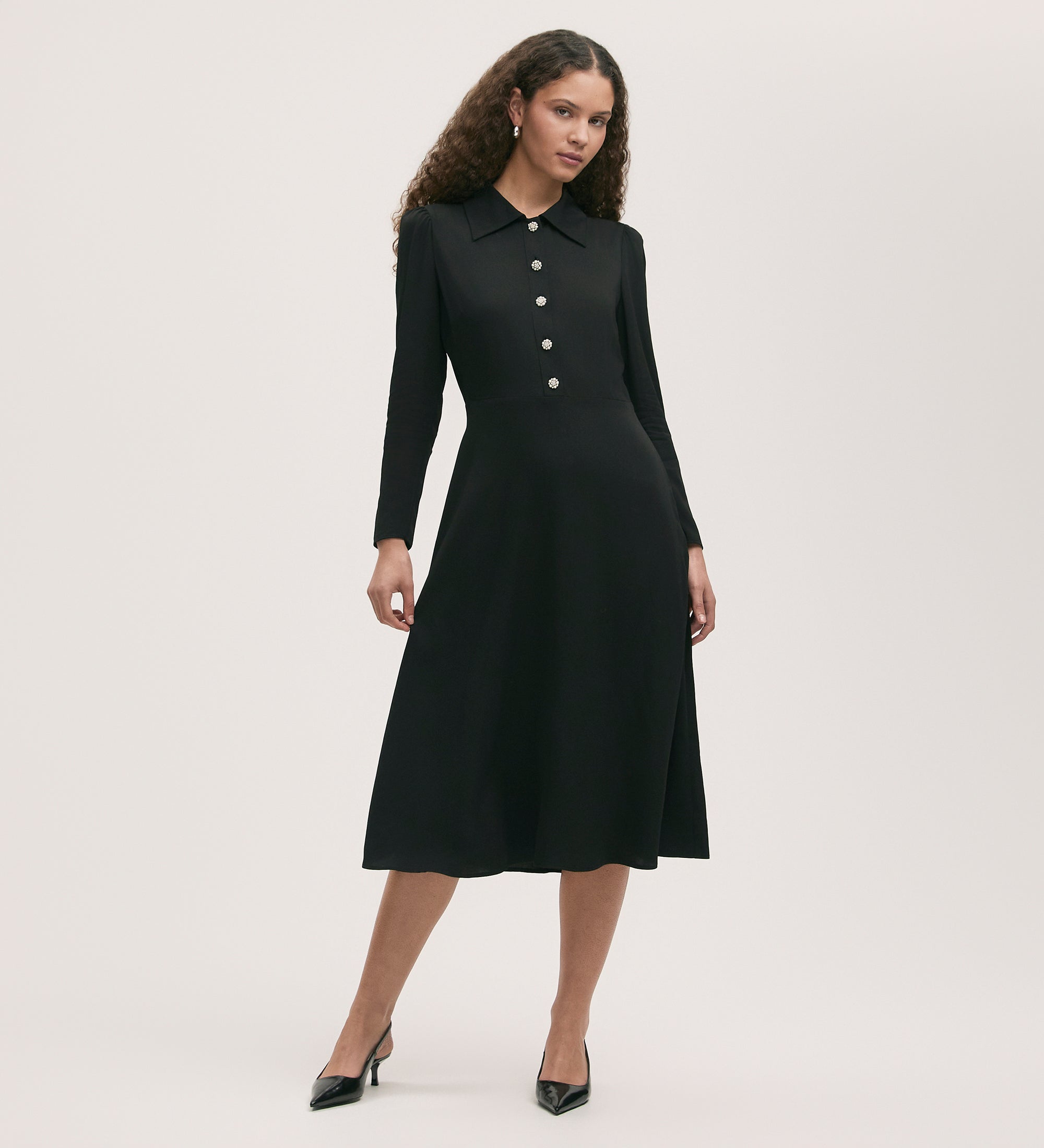 Women's Midi Dress - Black Crepe - Lucia - product view 1